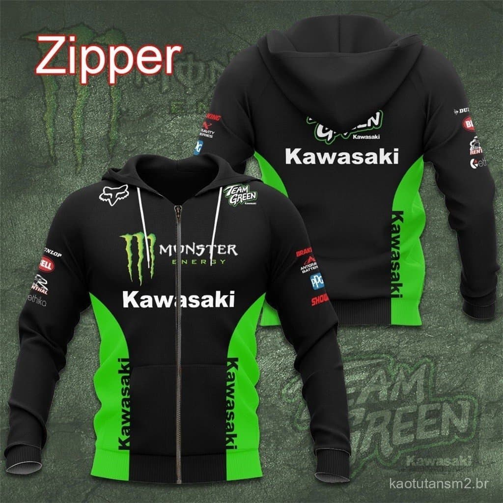 Em estoque! Moletom com Zíper para Homens da Kawasaki Racing Team, Estampa 3D, para Corridas de Motocicleta, Tamanho Gra