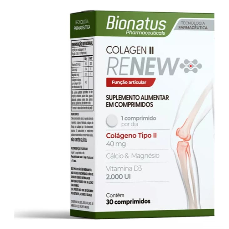 Renew Colágeno Tipo 2 C/ 30 Caps + Calcio Magnésio - Suplemento Bionatus