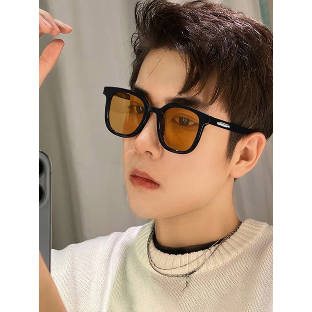 GM marrom óculos de sol masculino Retro High-End sentido rufião bonito 2024 novo estilo preto quadro óculos de sol mascu