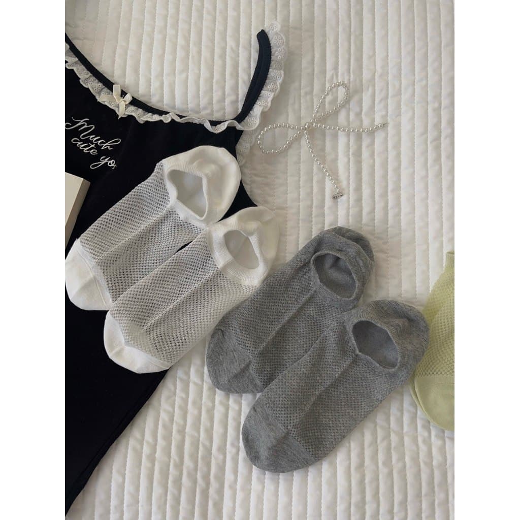 Meias de malha de cor sólida meias femininas Ped algodão puro verão fino baixo-Top boca rasa meias invisíveis antiderrap