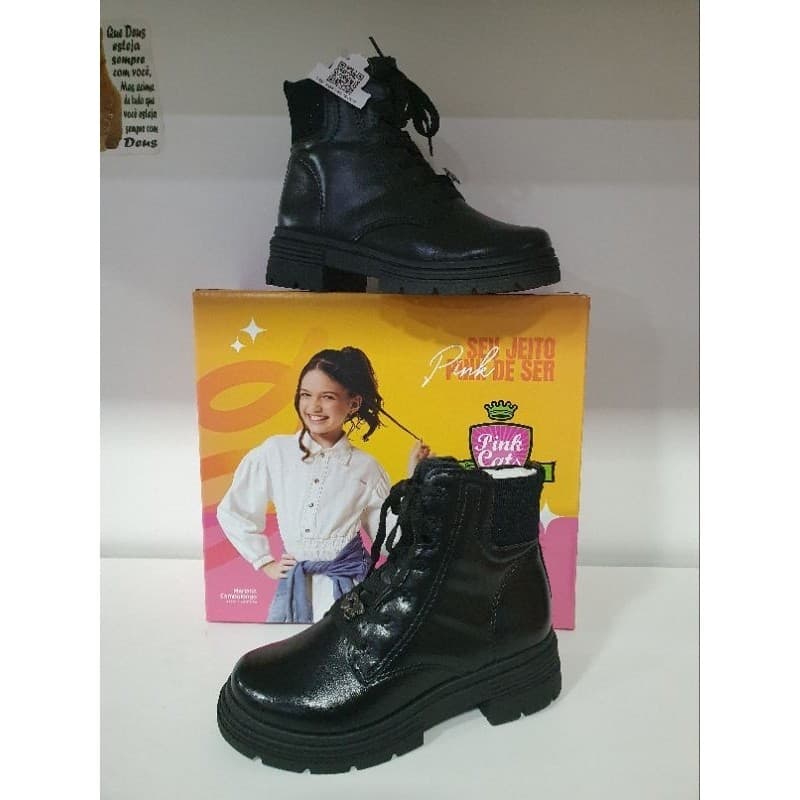 PinkCats bota coturno feminina infantil preta 6081