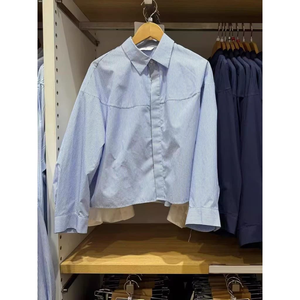 Japonês única cooperação estilo feminino algodão listrado camisa curta manga longa camisa de ar condicionado 25 outono n
