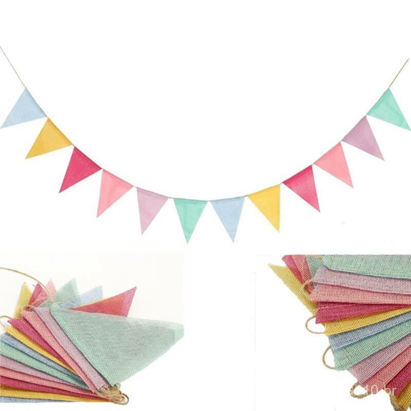 4m 12pcs Bandeiras De Linho De Juta Colorida Pên Tano Aniversário Bunting Bandeiras Parede Pendurado Casamento Banner