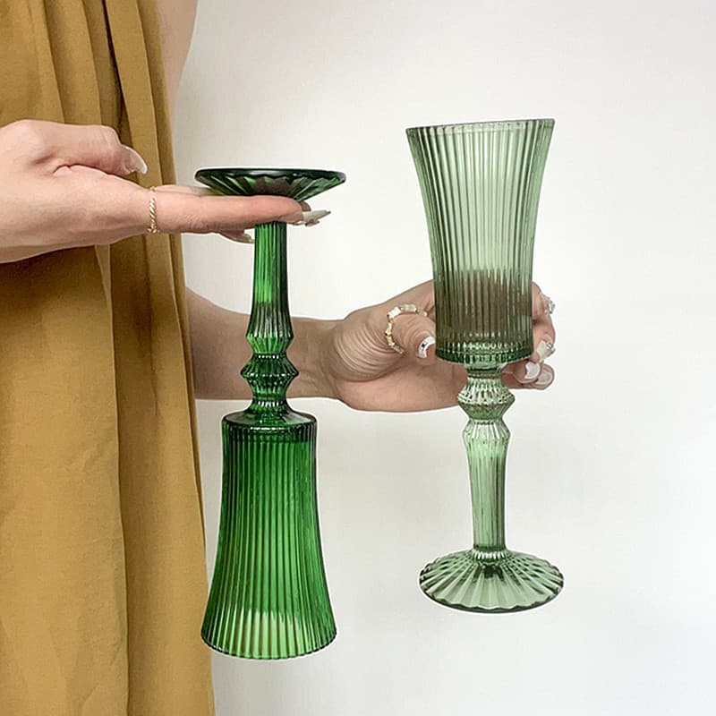 Nicho Medieval verde listrado taça ins estilo champanhe francês copo de vinho de alto valor