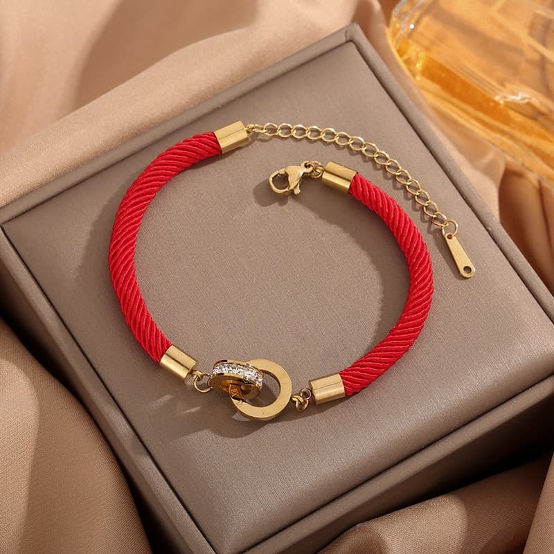 Ht Ano Novo Estilo de Ano Novo Trançado Trançado Vermelho Cordão Vermelho Numeral Romano Pulseira de Duplo Anel Moda Pul