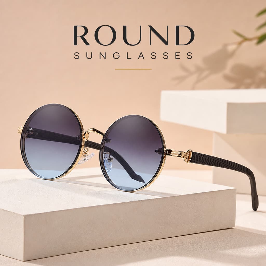 Óculos De Sol Redondos Para Mulheres , Armação De Metal Leve , Lente Gradiente , Da Moda Roupas Diárias , Praia E Viagen