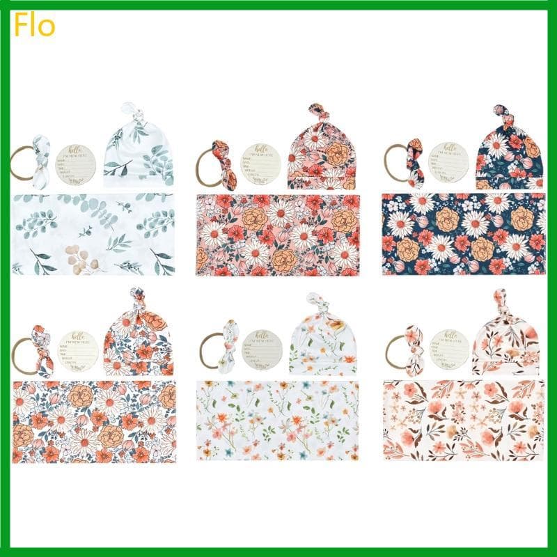 Flo 4 Unidades Respirável Para Bebê, Envoltório, Chapéu, Faixa Cabelo, Cobertor Infantil Recepção