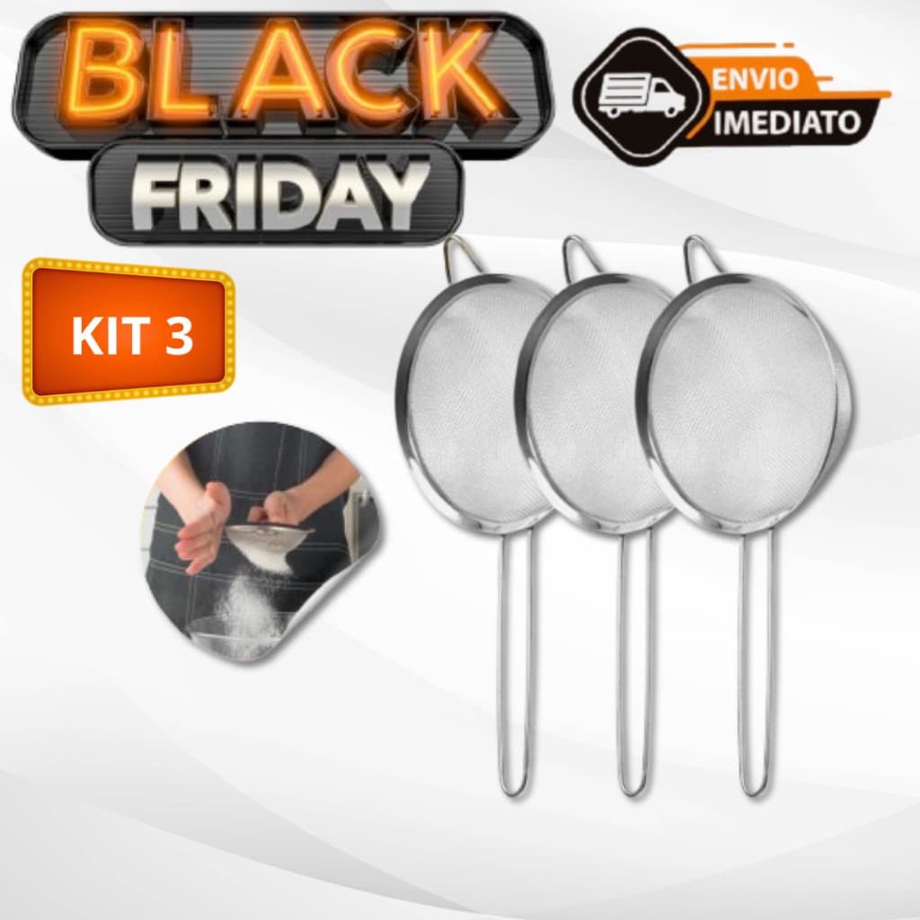 Kit 03 Peneira Coador 16cm Manual Em Aço Inox De Alta Qualidade Para Cozinha E Restaurantes