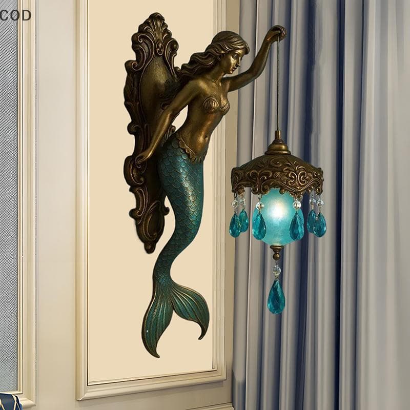 [QYA] Lâmpada De Parede Sereia , Luz Noturna Com Design De Base Vintage , Estilo Quarto , Hotel , Restaurante , Decorati