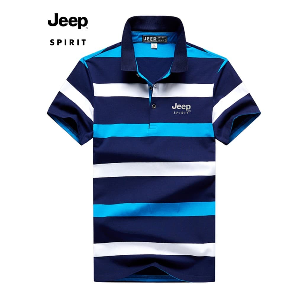 JEEP SPIRIT Novo Estilo Verão Masculino Camiseta de Manga Curta Casual Lapela Listrada Camisa Polo Masculina de Meia Man