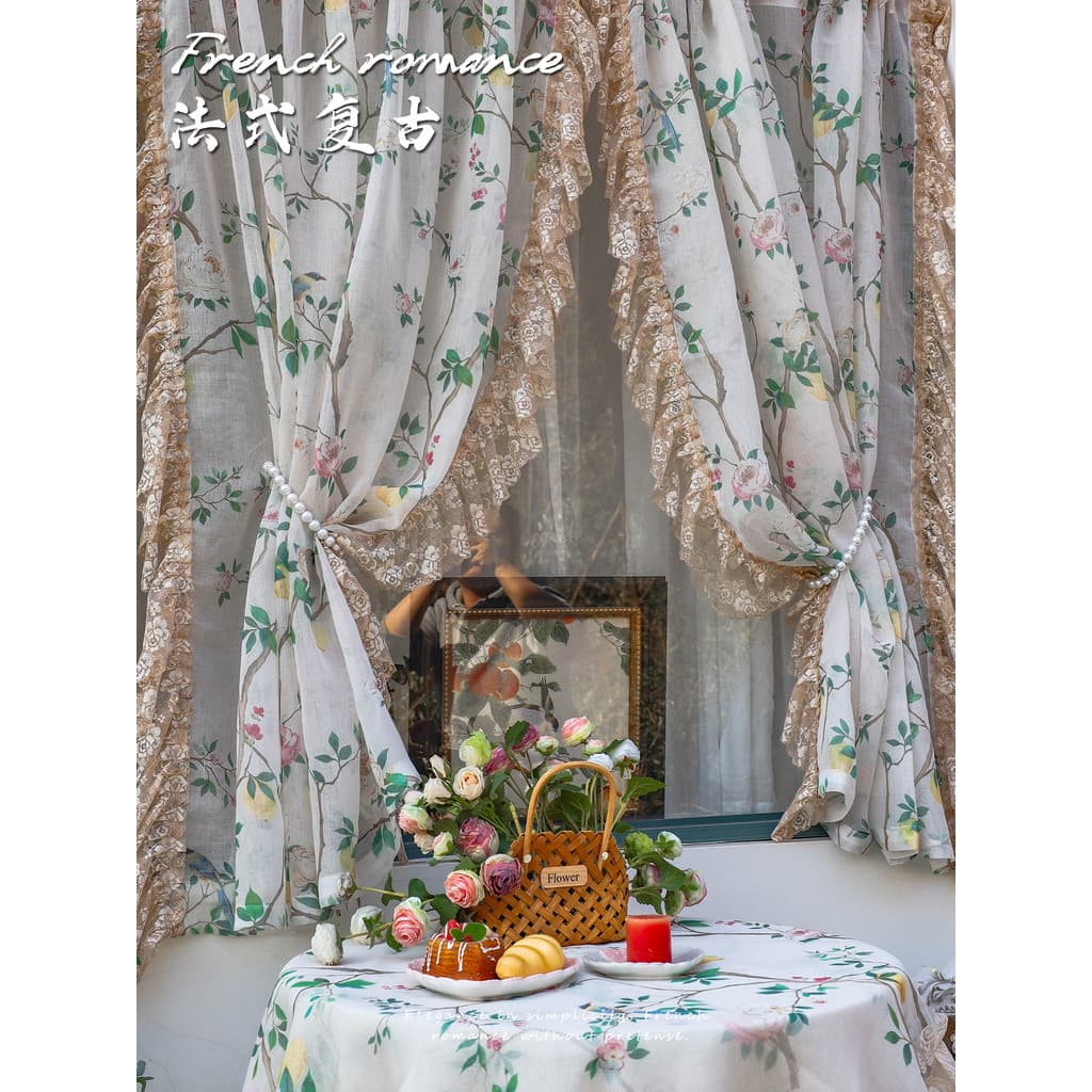 Cortina de gaze retrô francesa de alta qualidade, sem perfuração, 2026, novo estilo, Pastoral, Floral, quarto, cozinha,