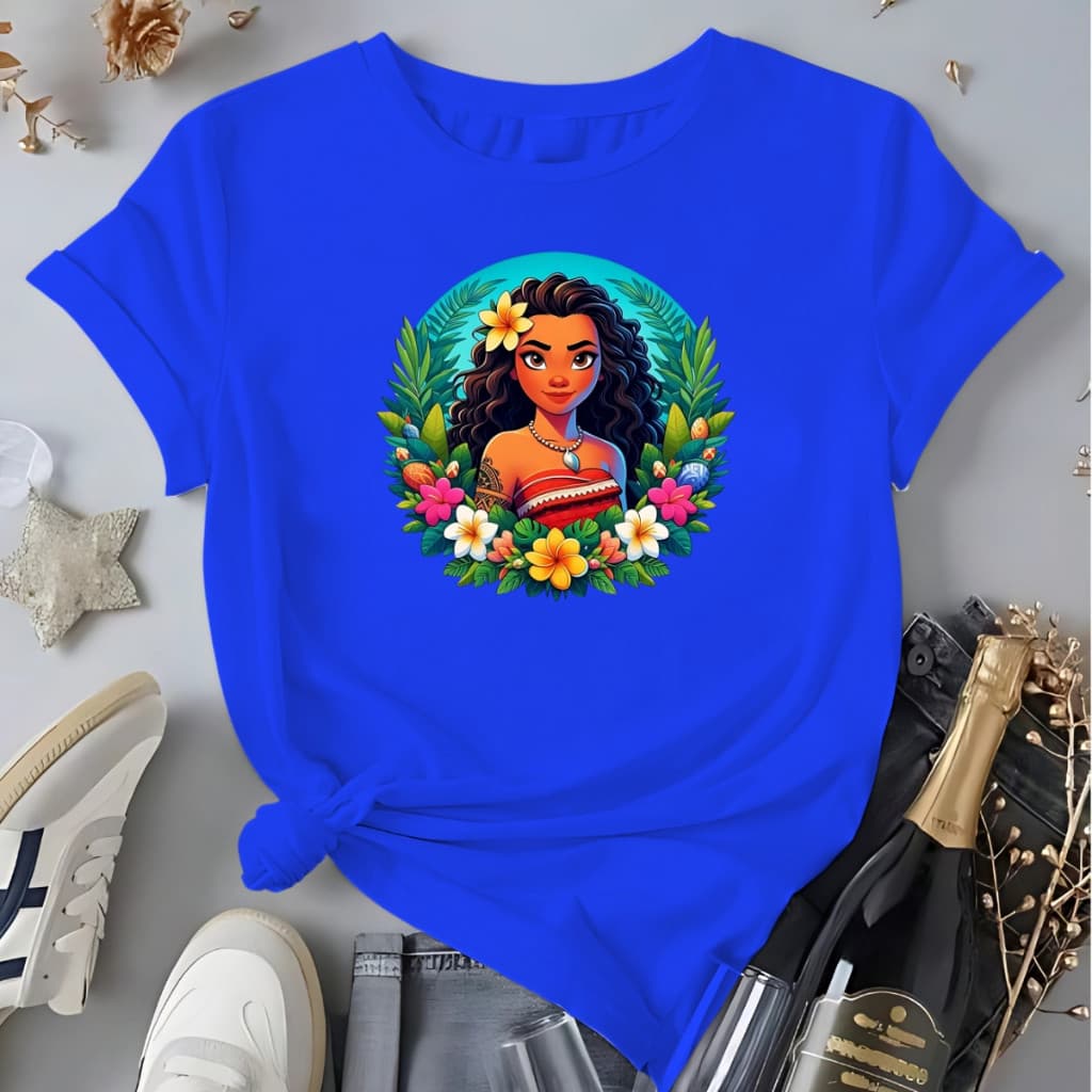 Camiseta Personalizada Desenho Moana Com Flores 100% Algodão Unissex