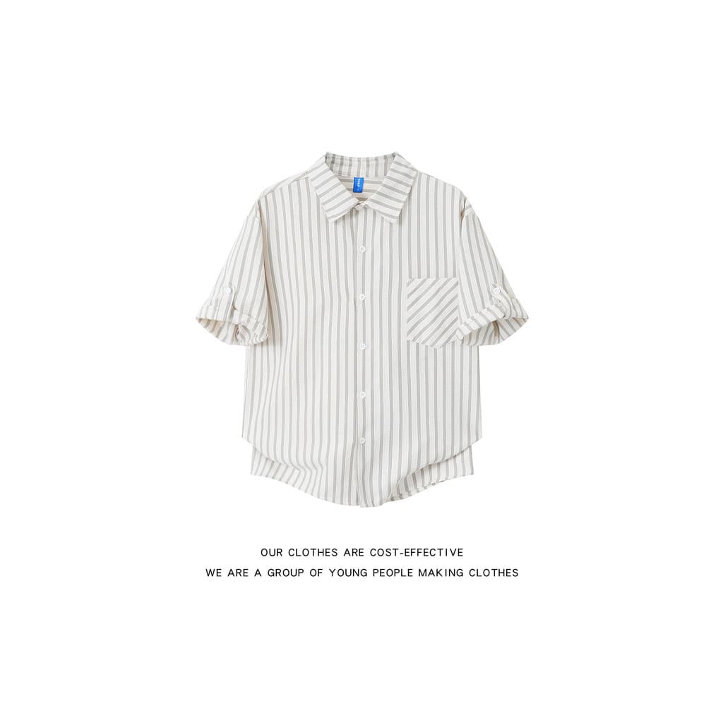 Camisa Casual listrada de manga curta masculina 2026 verão novo estilo Commuter frente ombro estilo Hong Kong camisa Des
