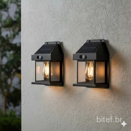 Luminária Arandela solar de parede externa Sensor de movimento led de filamento iluminação