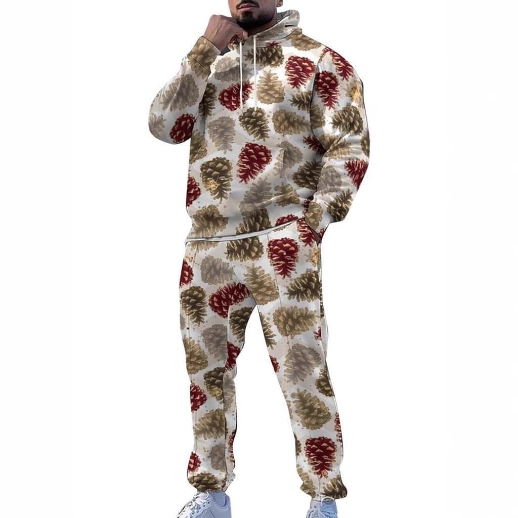2025 Europeu Americano Masculino Inverno Natal 3D Impressão Digital Com Capuz Casual Moletom Masculino Terno.