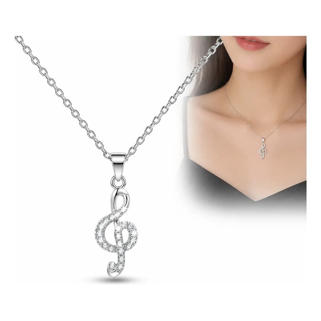 Colar Feminino Clave De Sol Pedras Zircônia Musical Banhado