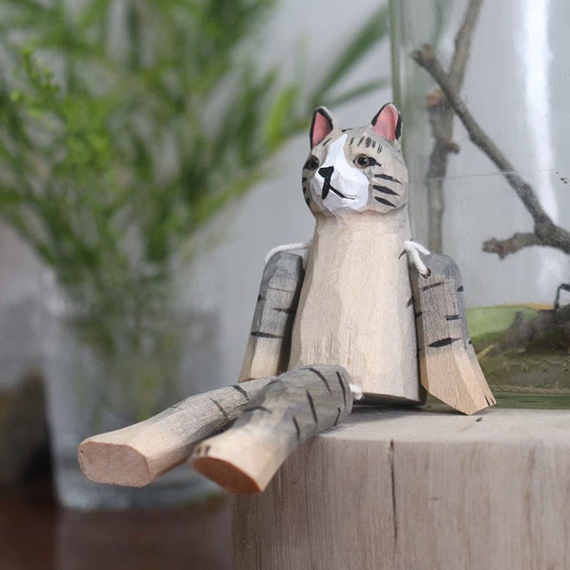 [Estoque pronto] Leque Aoki feito à mão escultura em tronco pendurado pé decoração de gato acessórios criativos para cas
