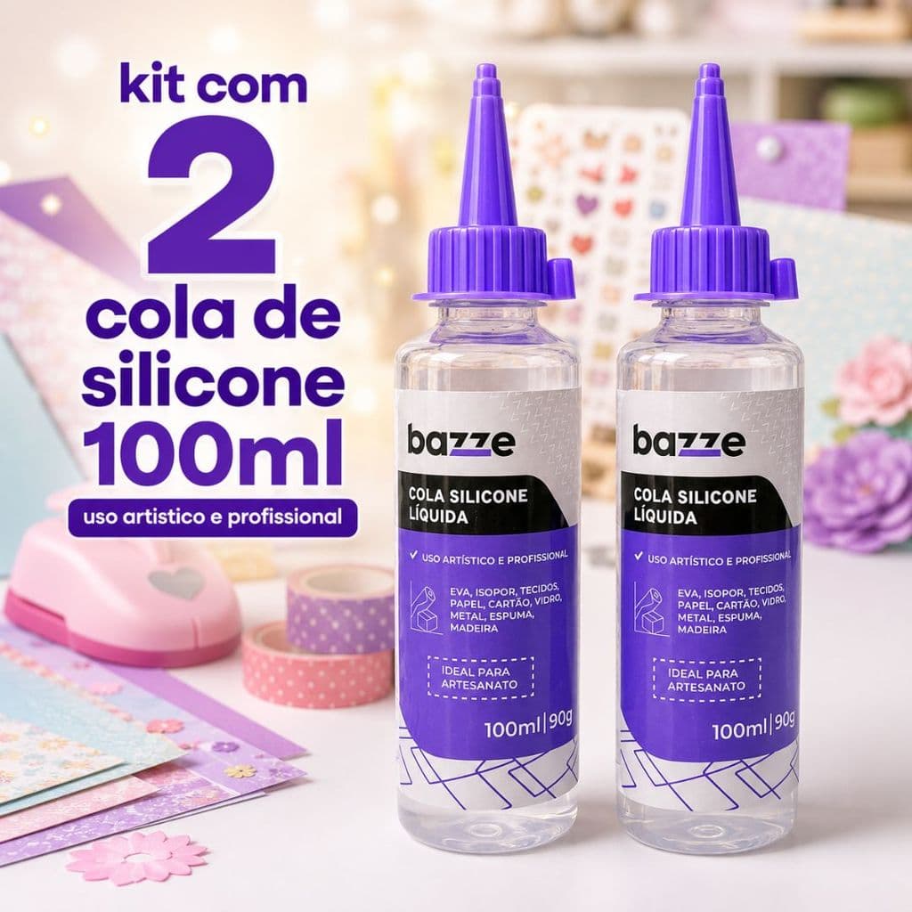 Kit 2 Cola Silicone Líquida Bazze 100ml Para Artesanato EVA MDF Madeira Papel