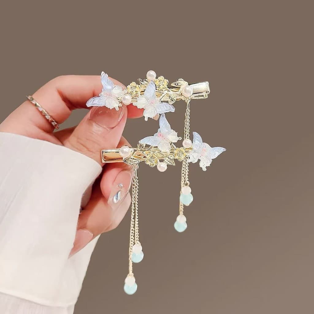 Presilha de Cabelo com Borboleta em Degradê para Mulheres, Design Único, Presilha Bico de Pato, Presilha Lateral, Presil