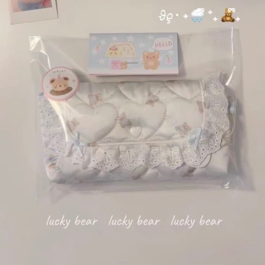 Estojo De Lápis De Grande Capacidade Caixa Renda Branca De Papelaria De Urso Fofo Bolsa De Maquiagem Requintada Presente