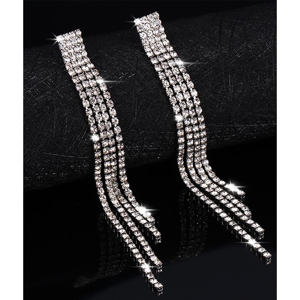 Brinco Feminino Bco43 Pingente Pedrinhas Cristal Longo Par