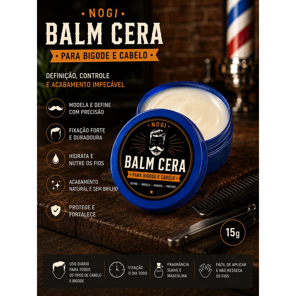 Balm Cera Para Cabelo E Bigode Longa Fixacao Efeito Sem Brilho Acabamento Natural