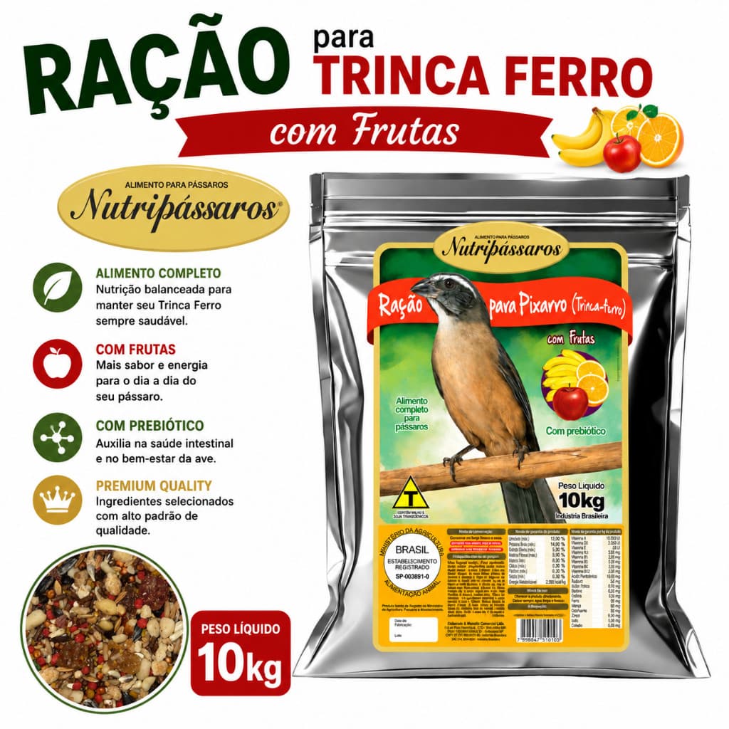 Ração para Trinca Ferro Mix de Sementes Nutripássaros 10kg