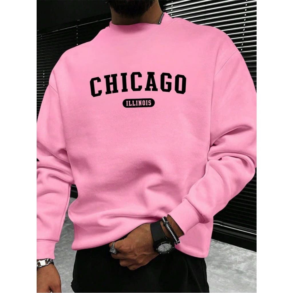 Moletom Masculino Rosa Estiloso Casaco Masculino Rosa Moletom Gola Careca