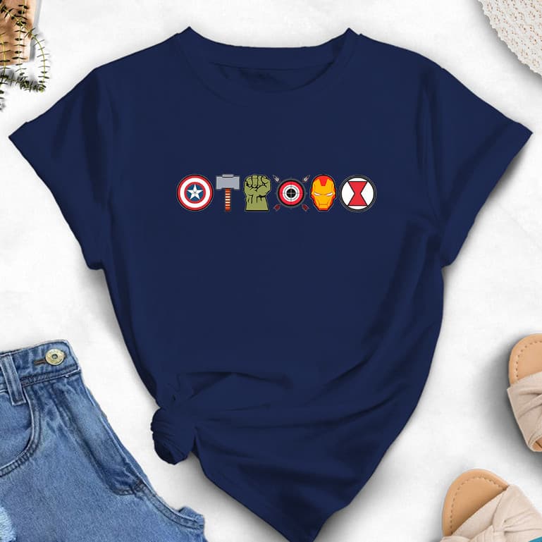 Camiseta Unissex Estampada Com Avengers Filmes Marvel Símbolos Heróis Ícones Cultura Pop