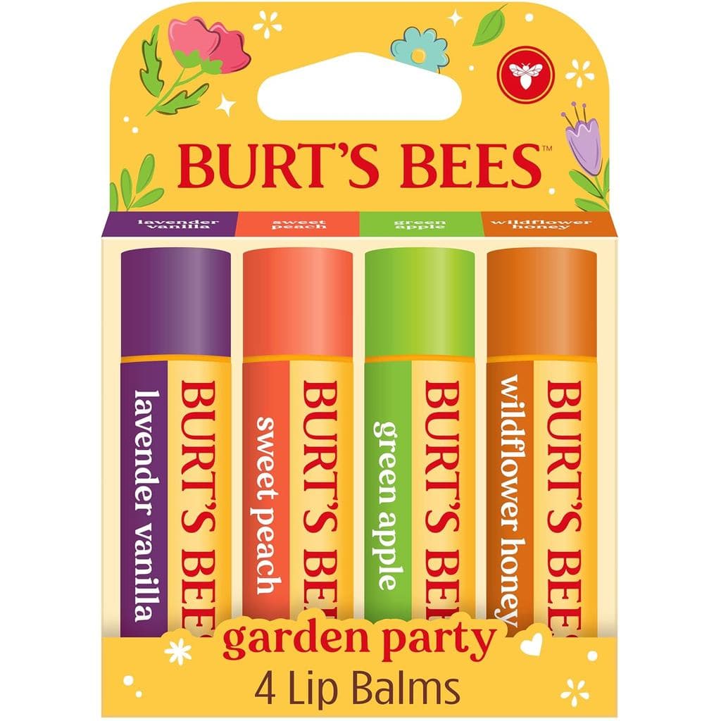 Ideias de Presentes Burt's Bees - Conjunto de Bálsamos Labiais Garden Party, Lavanda Baunilha, Pêssego Doce, Maçã Verde,