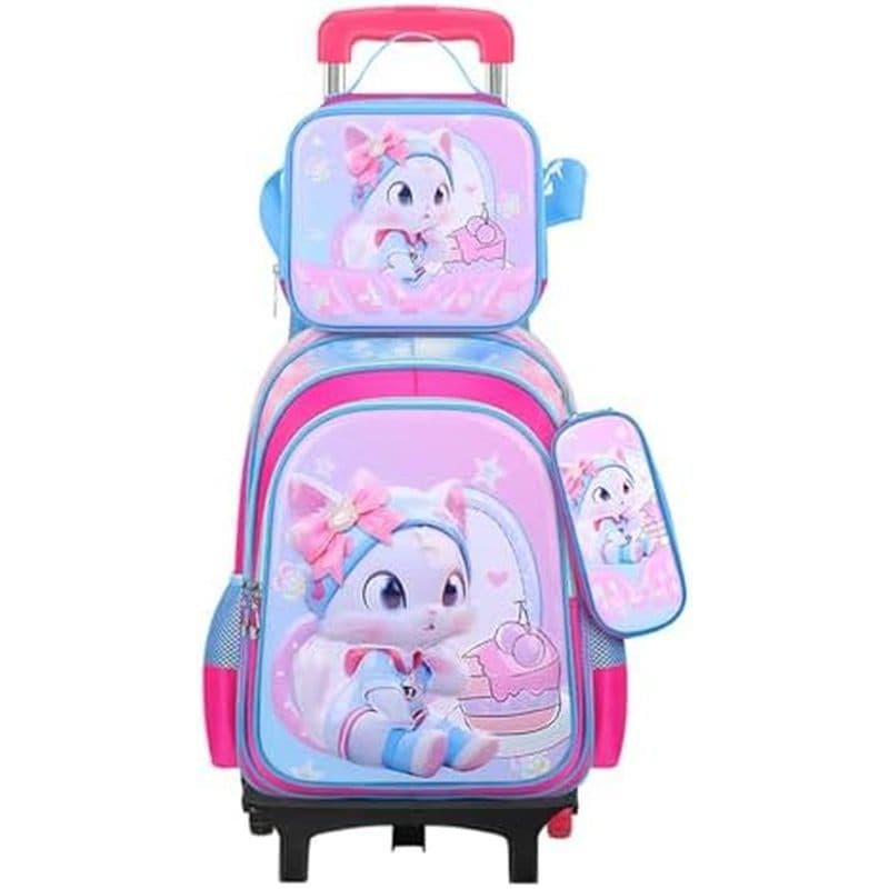 Conjunto De Três Peças Mochila De Rolamento Fofa Com Lancheira Escola Meninas Meninos , Bolsa De Viagem Leve 6 Rodas Bag