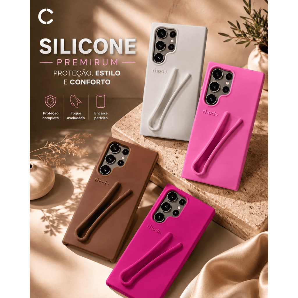 Capa Elegante de Silicone com Apoio para iP11 ao 17 promax e Samsun S23 ao S25 Ultra💕