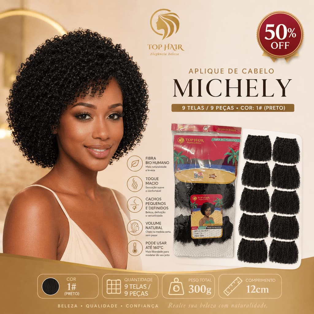 Cabelo Crochet Wand Curl 9 Peças Bounce Fibra Bio Humano 300g MICHELY TOP HAIR