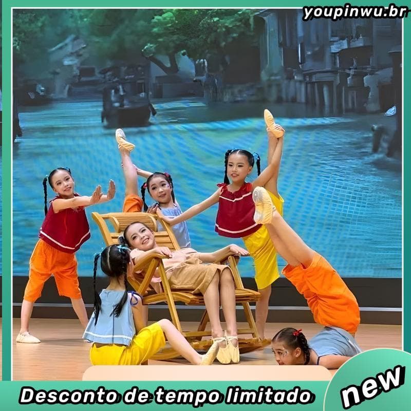 Fantasia infantil estilo Xiaohe, fantasia de dia de verão, um balançando a ponte da vovó, fantasia de dança