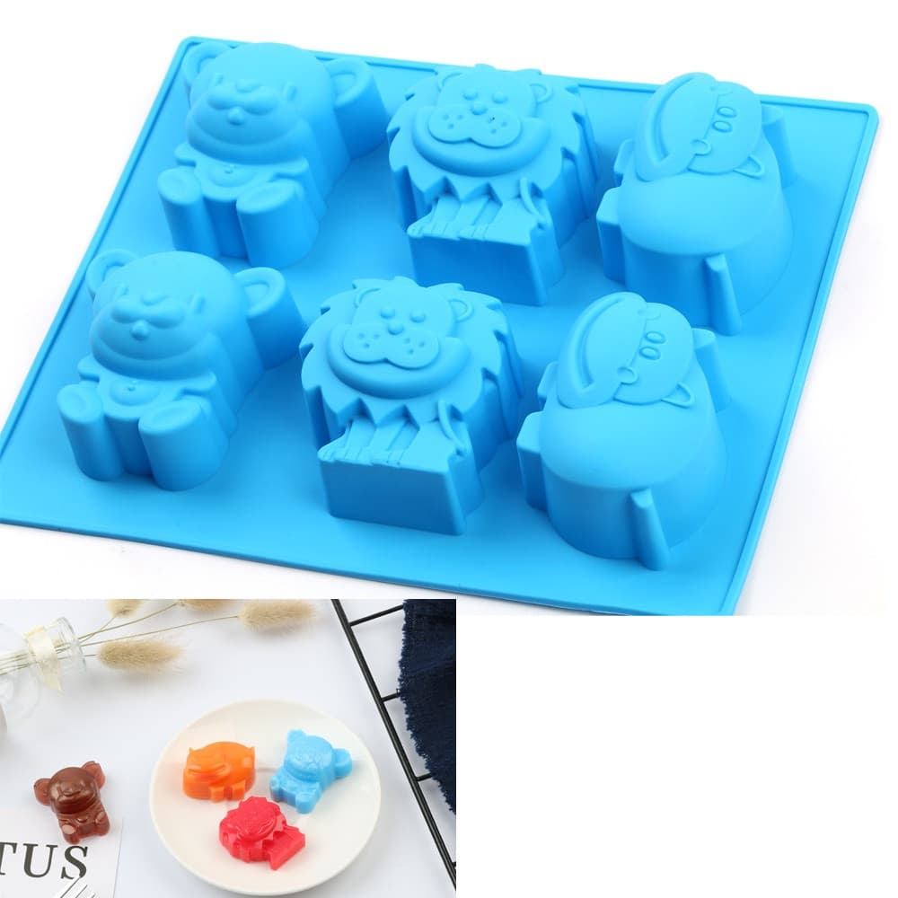 Molde de silicone hipopótamo, leão, urso, para chocolate, bolo, 6 cavidades, para fabricação de sabão, resina, argila, p
