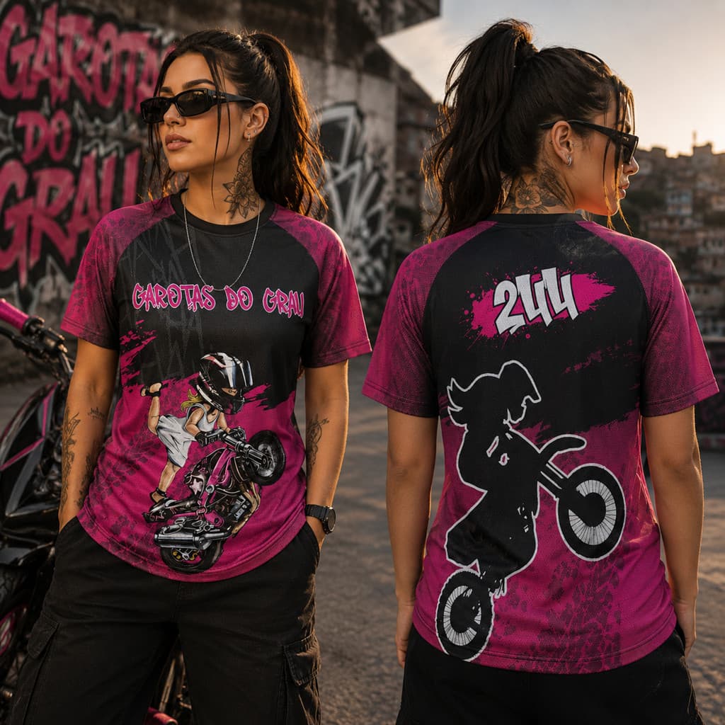 Camiseta Feminina  Meninas do Grau Estampa Grau 244 Moto Streetwear