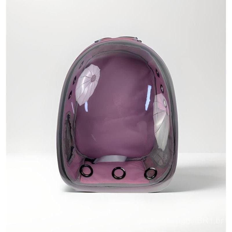 Mochila transportadora para animais de estimação, projetada com uma estrutura transparente e respirável, com bolsos de m
