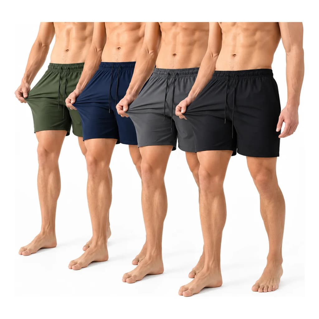 Kit 4 Shorts Masculino Tactel Elastano Com Bolso Treino