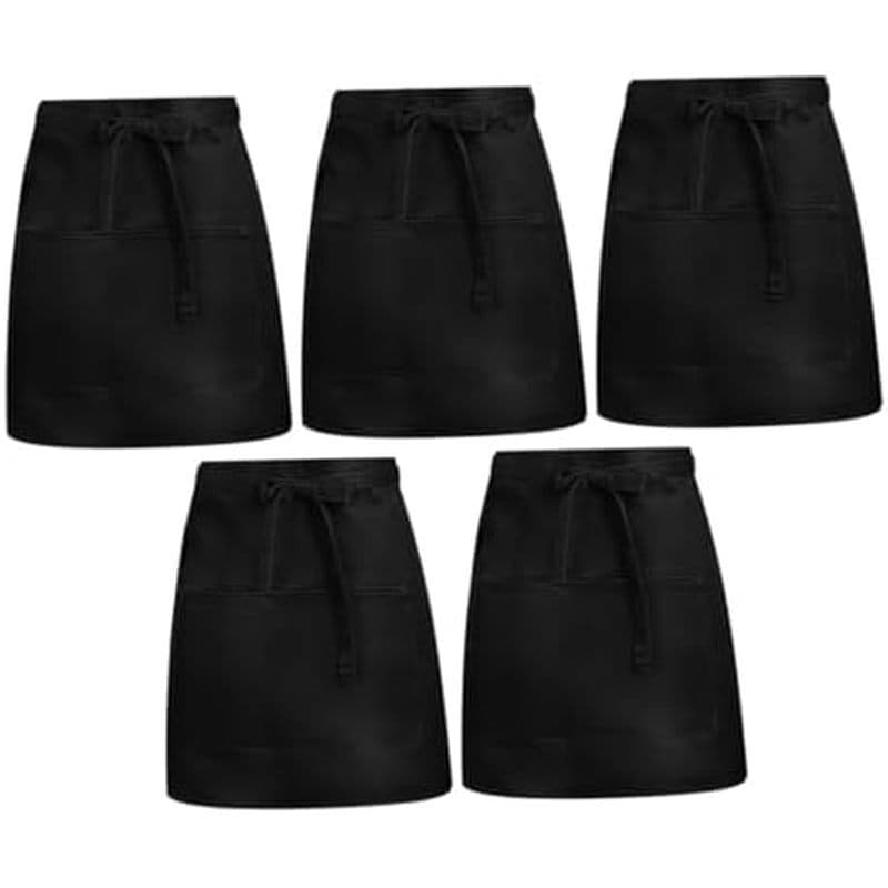 DOITOOL 5 Peças De Avental Preto De Meio Bistrô Com Bolsos , De Cintura Curta Para Homens E Mulheres , Alças Longas Func