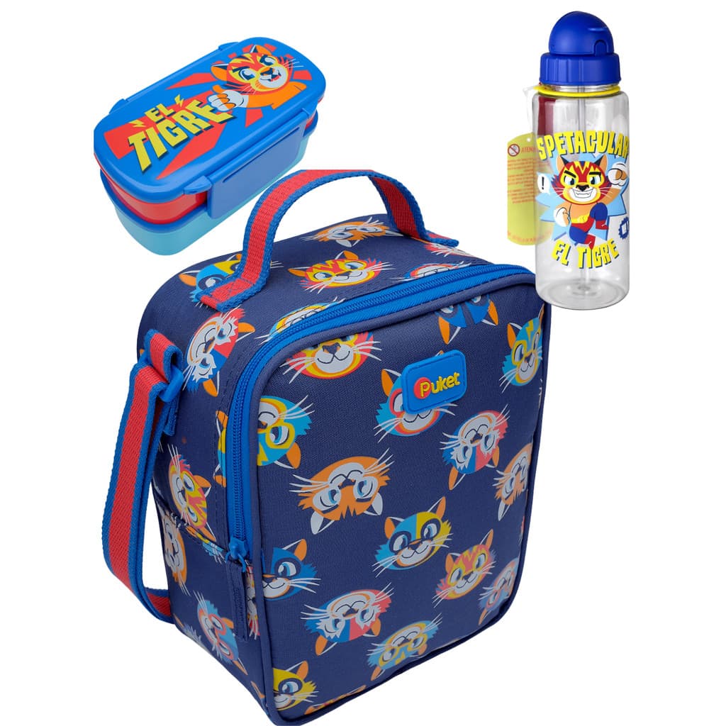 Kit Escolar Lancheira Garrafa Marmita Menino Tigre Puket