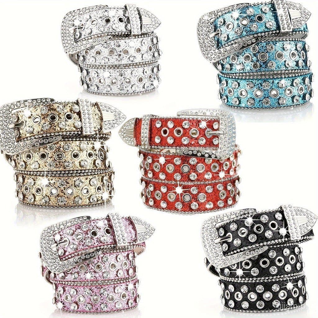 Cinto Hip Hop com Strass Y2K, Cinto de Couro PU Brilhante em Cores Sólidas, Estilo Cowboy/Cowgirl para Meninas