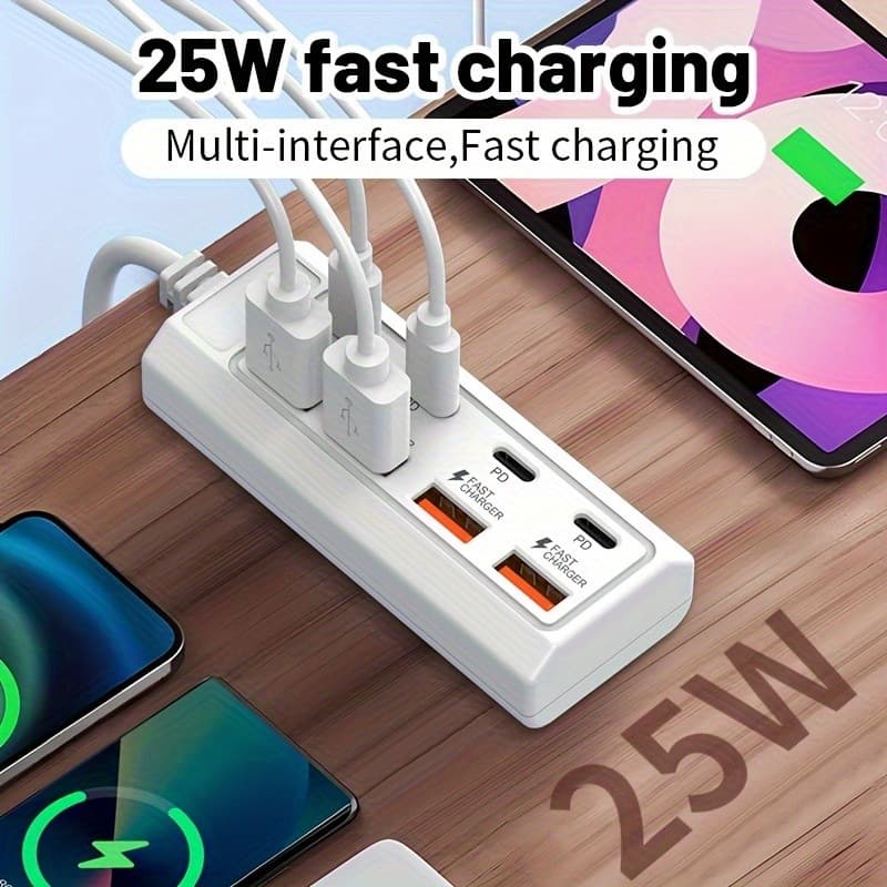 Hub USB de 8 portas para 4 USB 4 tipo c 25w, carregamento rápido multiportas, compatível com dispositivos USB 5v, inclui