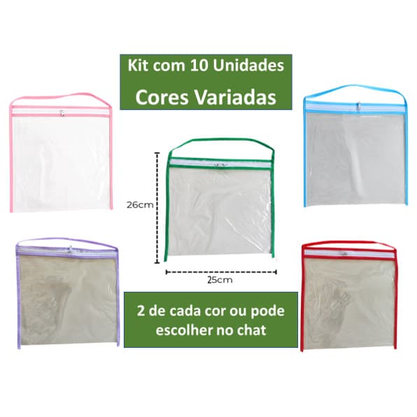 Kit 10 Sacolinhas Organizadoras Transparentes Com Zíper Necessaire Para Lembrancinha E Viagem 25x26