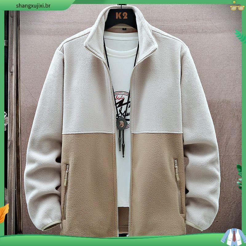 Jaqueta masculina primavera outono inverno velo quente gola alta Cardigan moletom tamanho grande jaqueta forro solto jaq