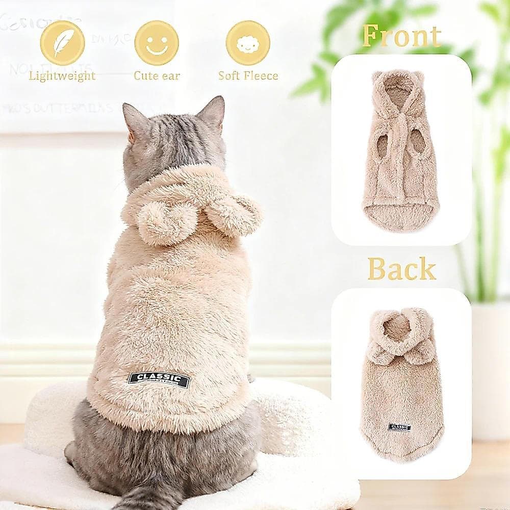 Roupa Macia para Gatinhos, Suéter de Inverno para Animais de Estimação, Casaco com Orelhas Fofas, Fantasia Aconchegante