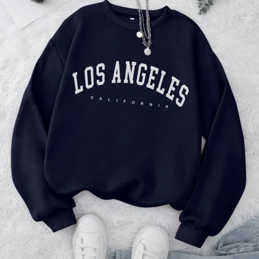 Moletom Feminino Flanelado Gola Careca Los Angeles Premium Sem capuz