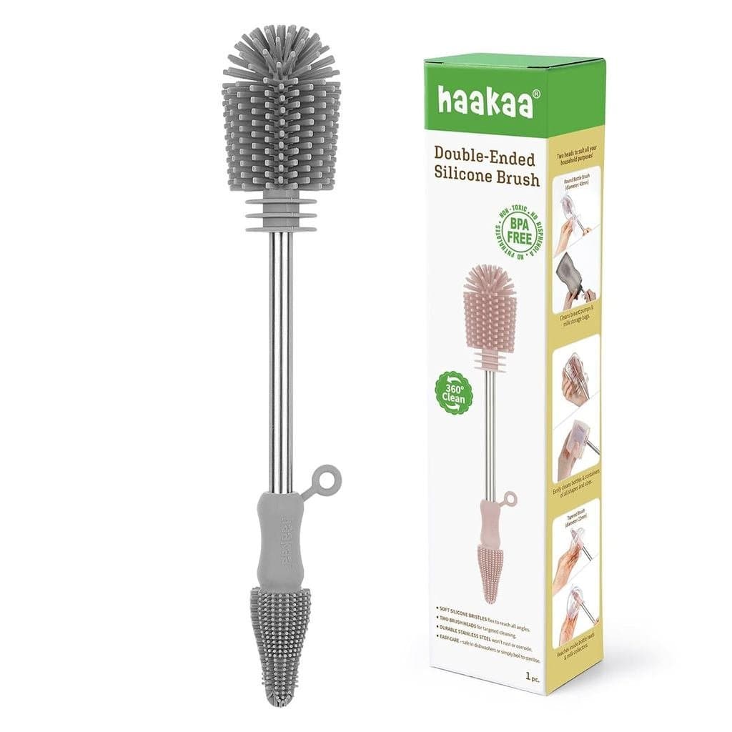 Escova de Limpeza de Silicone Haakaa - Escova para Limpeza de Mamadeiras, Bomba de Leite Materno, Bicos e Sacos de Armaz