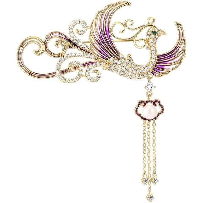 Exquisito Broche de Fênix em Ouro 14K para Mulheres, Incrustado com Moissanite e Pedras Preciosas de Alta Qualidade, Pre
