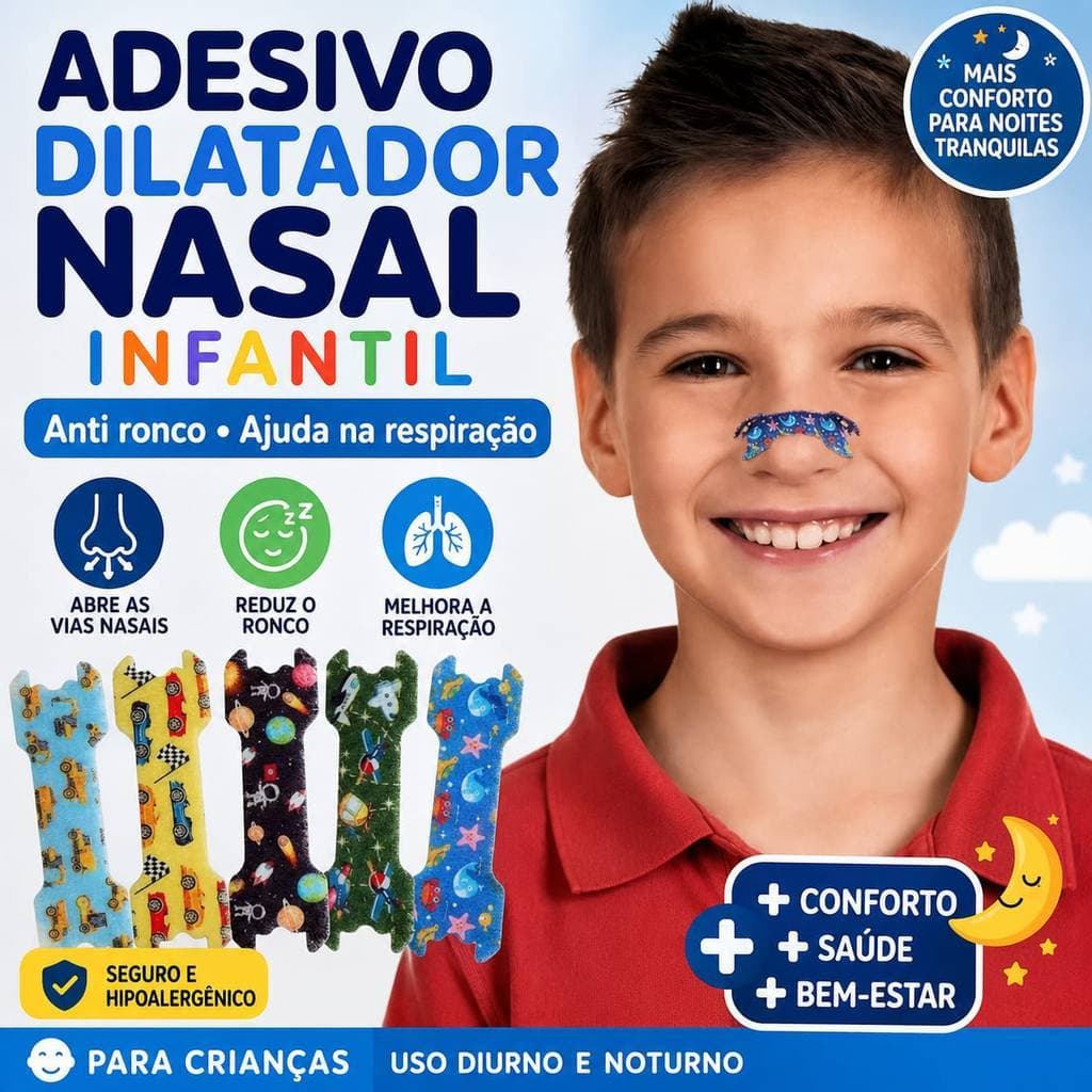 Adesivo Dilatador Nasal Infantil Anti Ronco Melhora a Respiração - Kit com 10 unidades
