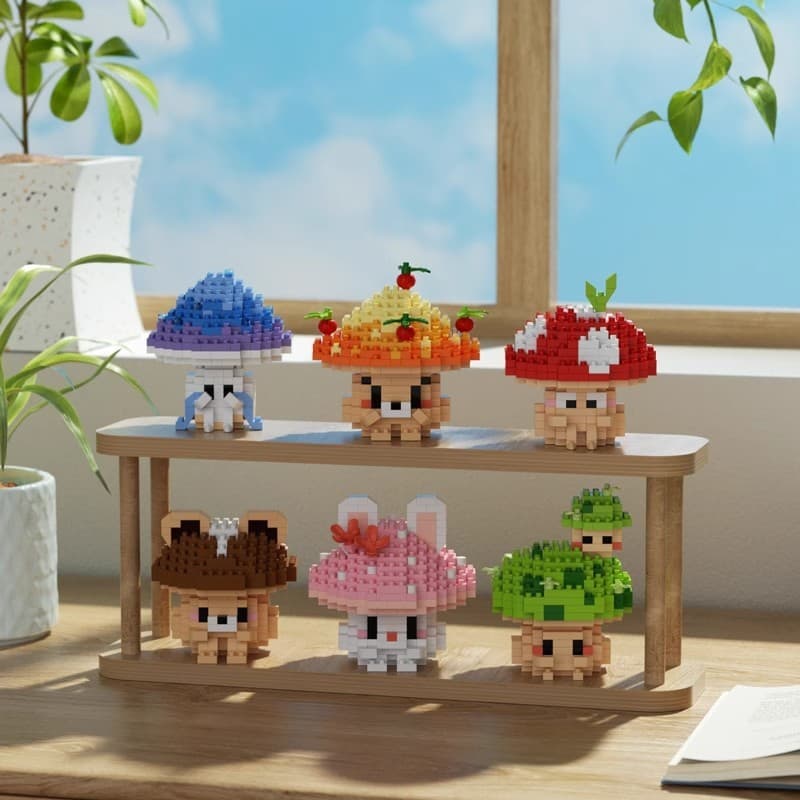 Novo produto⭐Blocos de construção de partículas de casa de cogumelo fofos Mini blocos de construção montados tridimensio